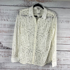 Kut Olivia Button Down Lace Shirt Long Sleeve White Size S